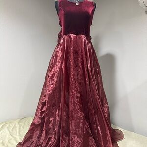 Fiesta Girls Wine Velvet & Satin Formal Dress